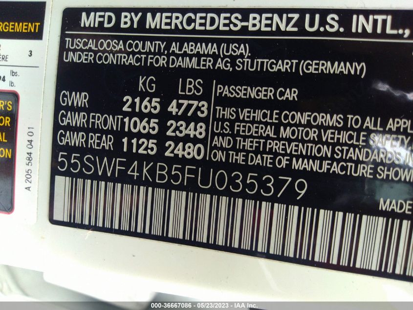 2015 MERCEDES-BENZ C-CLASS C 300 - 55SWF4KB5FU035379