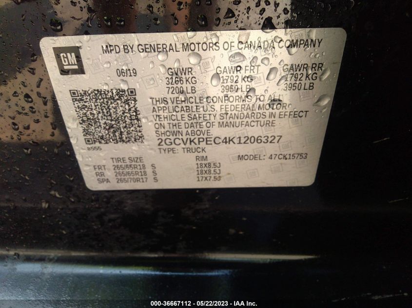 2019 CHEVROLET SILVERADO 1500 LD LT 2GCVKPEC4K1206327