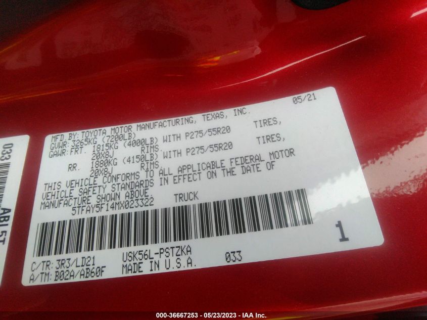 2021 TOYOTA TUNDRA 4WD PLATINUM/1794 EDITION - 5TFAY5F14MX023322