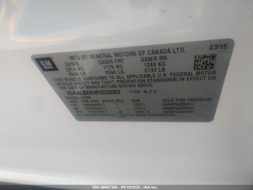 2015 CHEVROLET EQUINOX LT - 2GNALBEK4F6335982