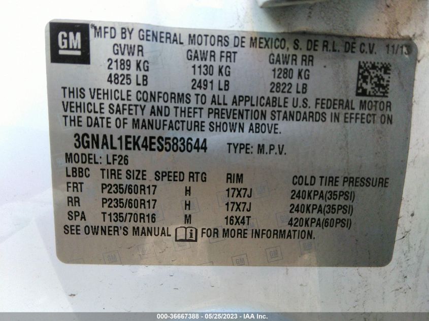 2014 CHEVROLET CAPTIVA SPORT FLEET LS - 3GNAL1EK4ES583644