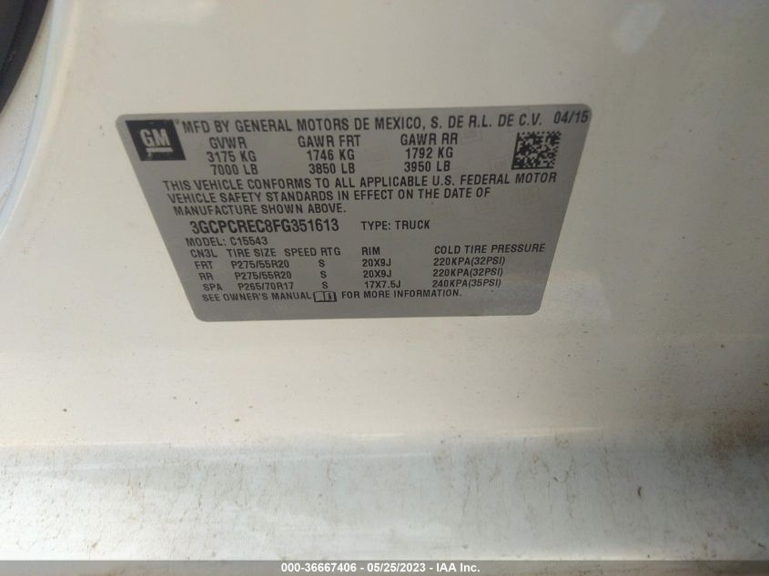 2015 CHEVROLET SILVERADO 1500 LT - 3GCPCREC8FG351613