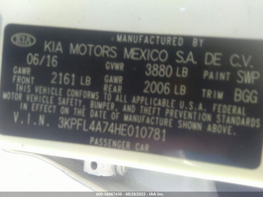 2017 KIA FORTE LX - 3KPFL4A74HE010781