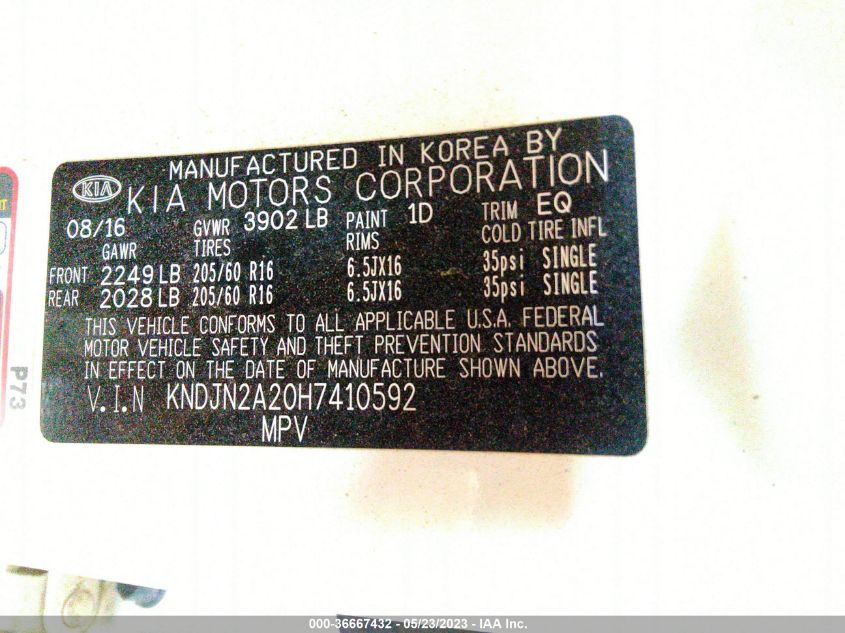 2017 KIA SOUL BASE - KNDJN2A20H7410592
