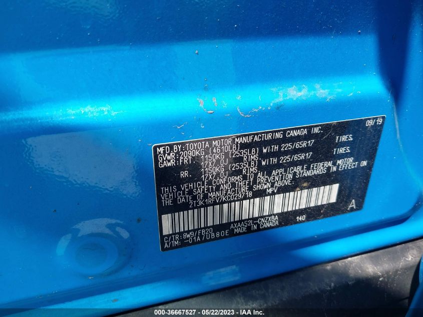 2019 TOYOTA RAV4 LE - 2T3K1RFV7KC029718