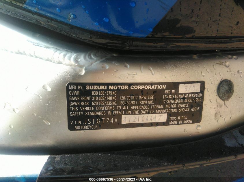 2001 SUZUKI GSX-R1000 JS1GT74A112104417