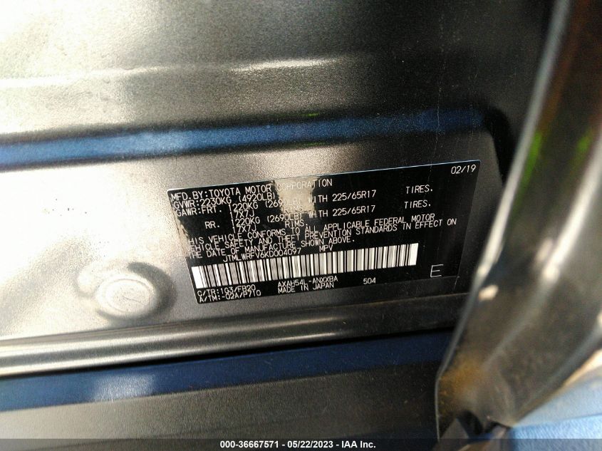 2019 TOYOTA RAV4 HYBRID LE - JTMLWRFV6KD004097