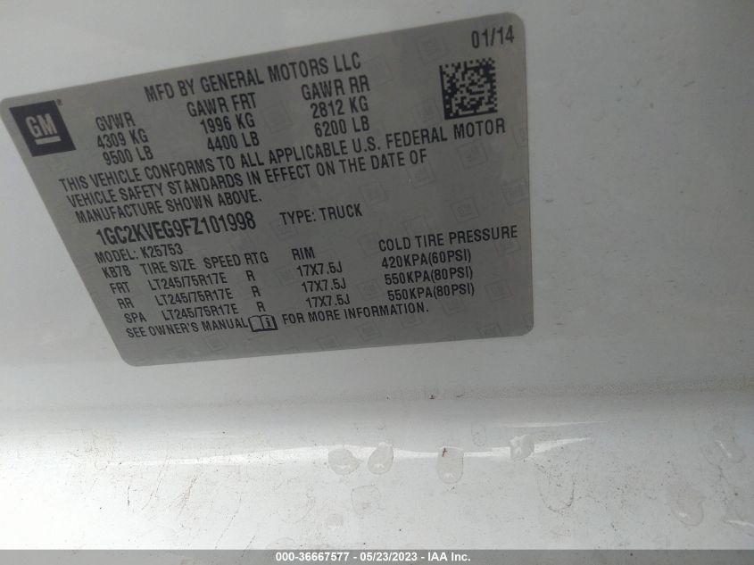 2015 CHEVROLET SILVERADO 2500HD LT - 1GC2KVEG9FZ101998