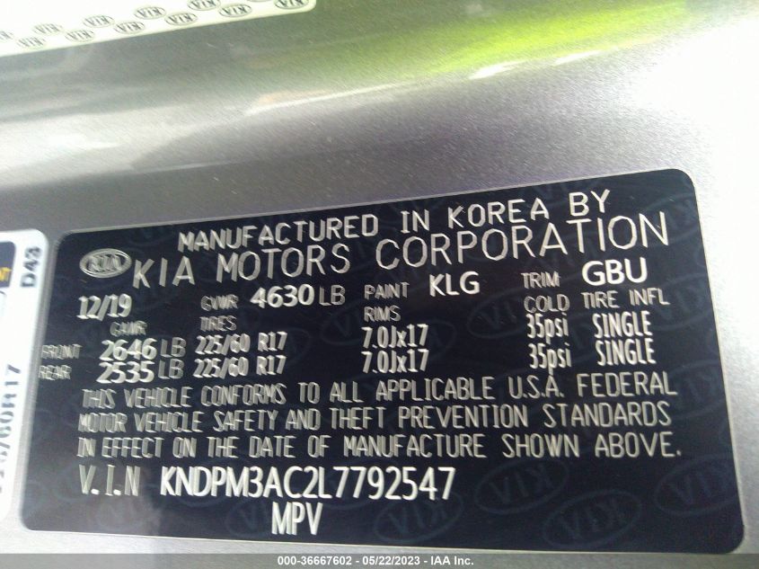2020 KIA SPORTAGE LX - KNDPM3AC2L7792547