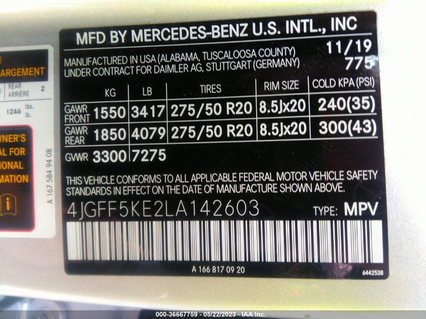 2020 MERCEDES-BENZ GLS GLS 450 - 4JGFF5KE2LA142603