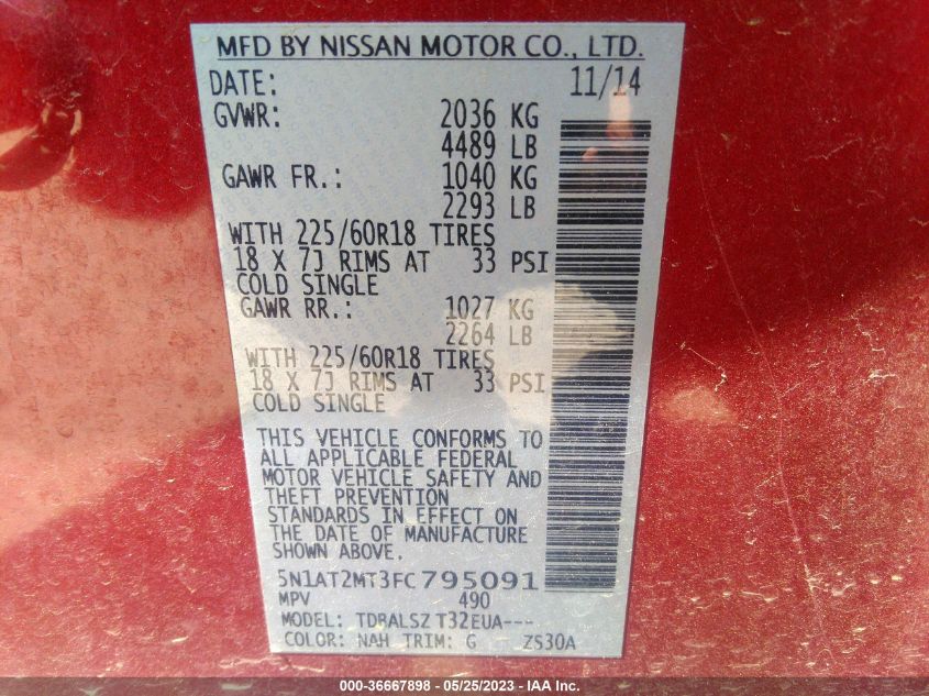 2015 NISSAN ROGUE SL - 5N1AT2MT3FC795091