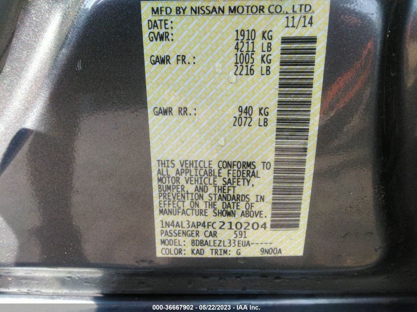2015 NISSAN ALTIMA 2.5 - 1N4AL3AP4FC210204