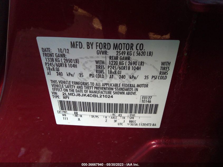 2013 LINCOLN MKX - 2LMDJ8JK4DBL21024
