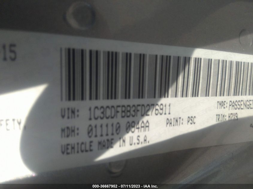 2015 DODGE DART SXT - 1C3CDFBB3FD276911