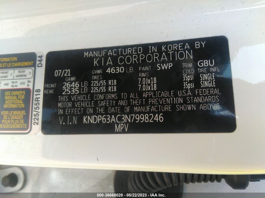 2022 KIA SPORTAGE NIGHTFALL - KNDP63AC3N7998246