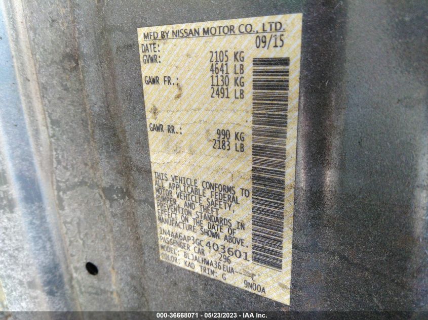 2016 NISSAN MAXIMA 3.5 PLATINUM - 1N4AA6AP3GC403601