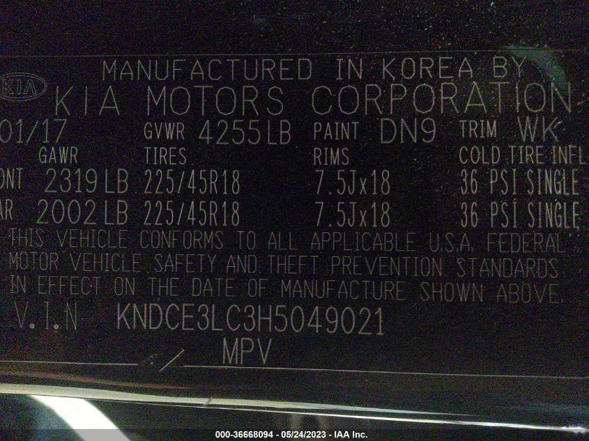 2017 KIA NIRO TOURING - KNDCE3LC3H5049021