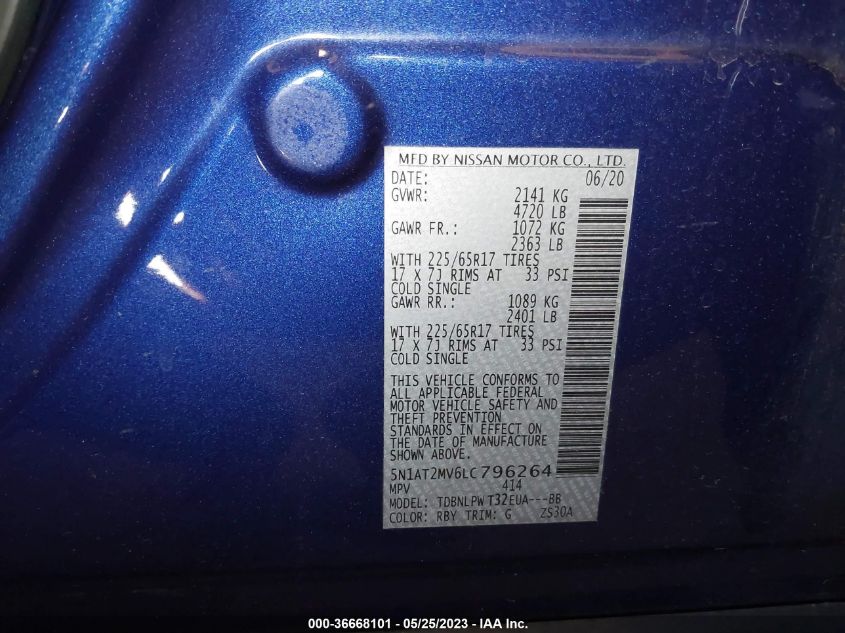 2020 NISSAN ROGUE S - 5N1AT2MV6LC796264