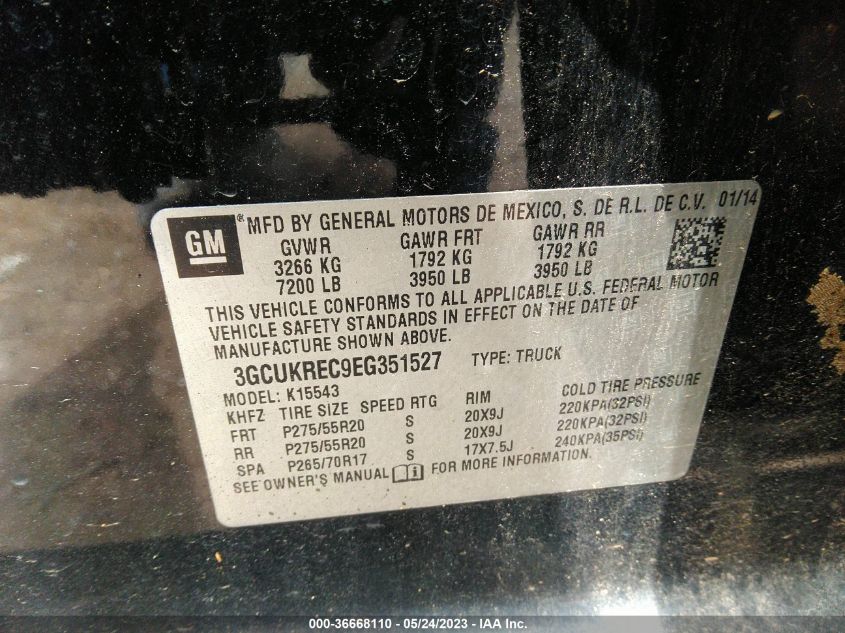 2014 CHEVROLET SILVERADO 1500 LT - 3GCUKREC9EG351527