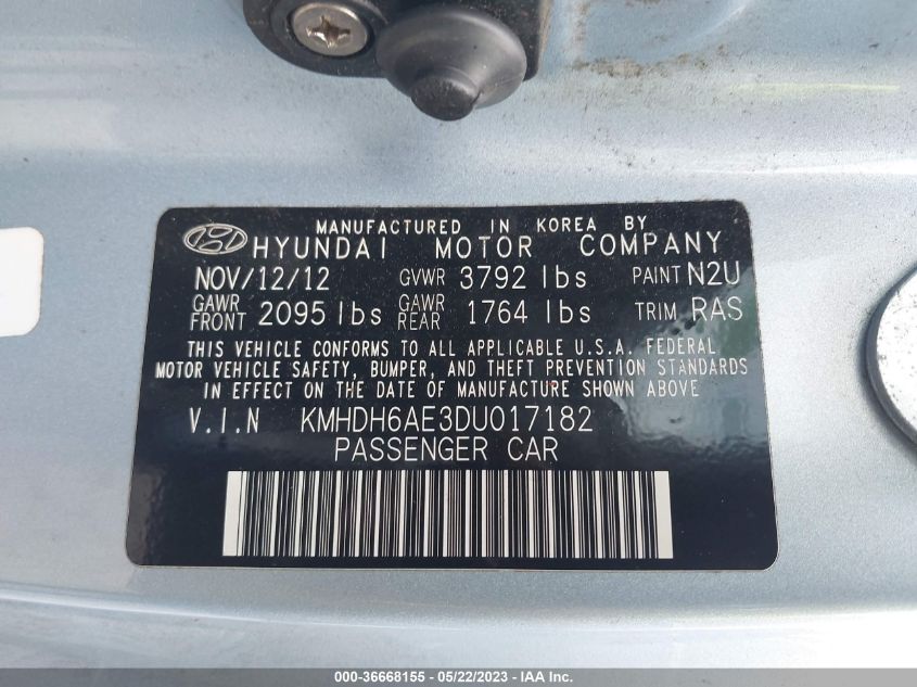 2013 HYUNDAI ELANTRA COUPE GS KMHDH6AE3DU017182
