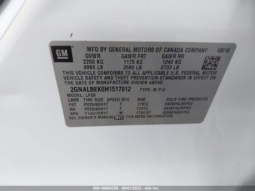 2017 CHEVROLET EQUINOX LS - 2GNALBEK6H1517912