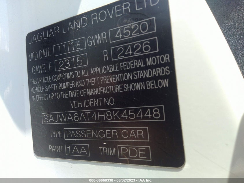 VIN SAJWA6AT4H8K45448 2017 JAGUAR F-TYPE