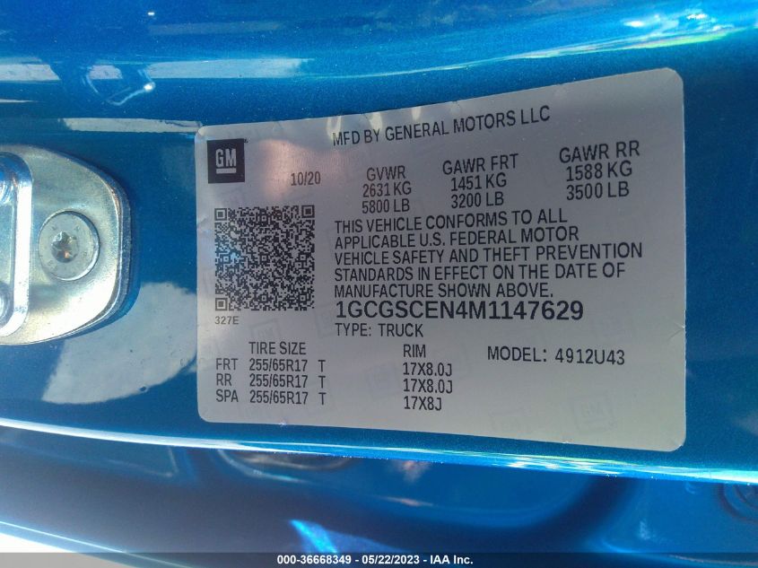 2021 CHEVROLET COLORADO 2WD LT - 1GCGSCEN4M1147629