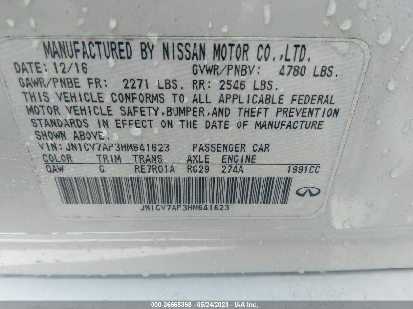 2017 INFINITI Q50 2.0T - JN1CV7AP3HM641623