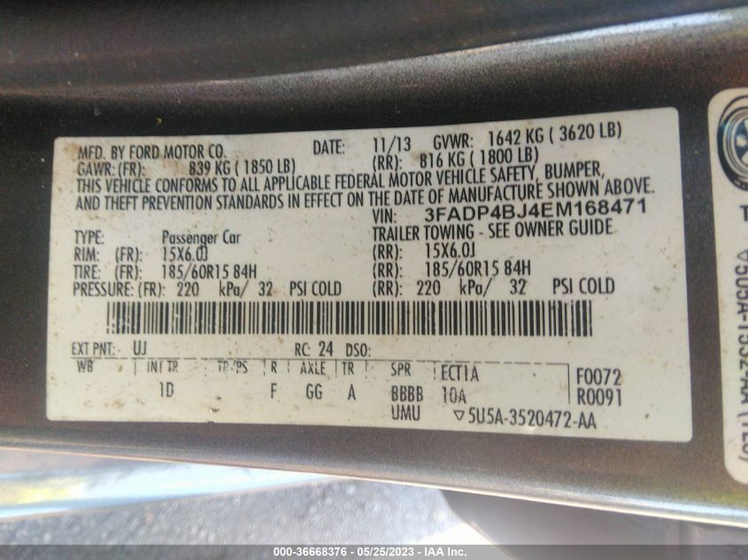 2014 FORD FIESTA SE - 3FADP4BJ4EM168471