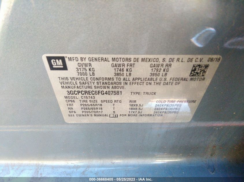 2015 CHEVROLET SILVERADO 1500 LT - 3GCPCREC6FG407581