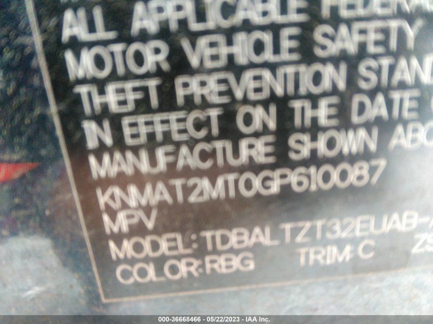 2016 NISSAN ROGUE SV - KNMAT2MT0GP610087