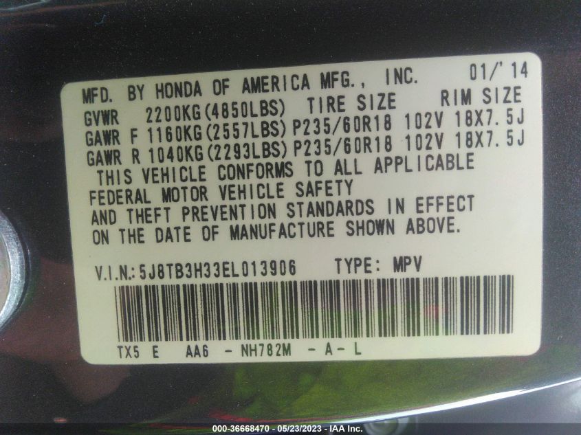 2014 ACURA RDX - 5J8TB3H33EL013906