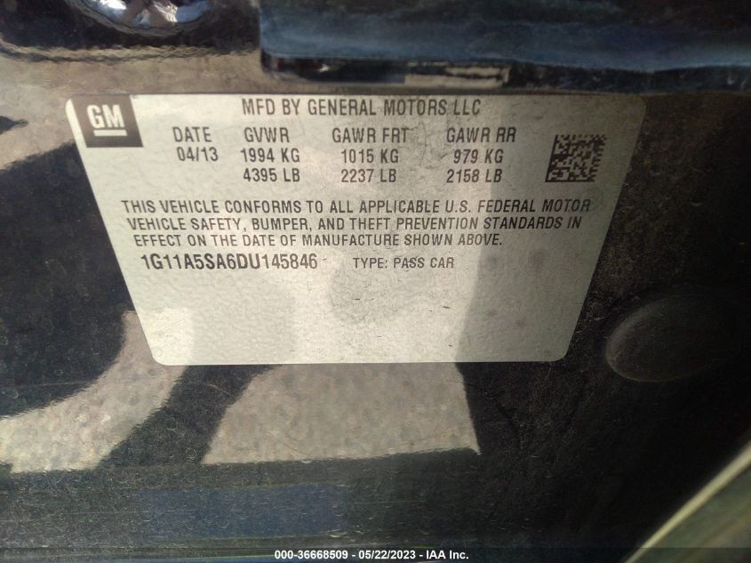 2013 CHEVROLET MALIBU LS - 1G11A5SA6DU145846