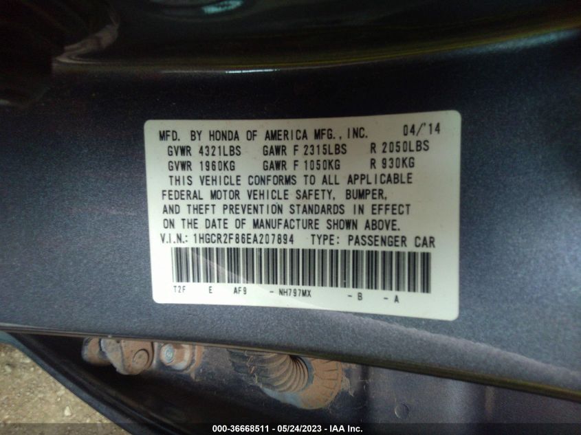 2014 HONDA ACCORD SEDAN EX-L - 1HGCR2F86EA207894