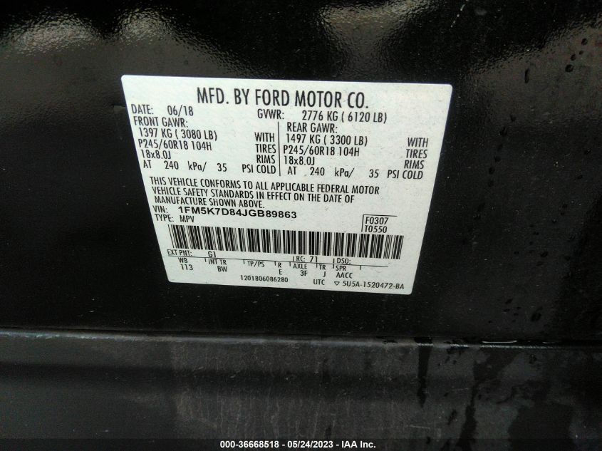 2018 FORD EXPLORER XLT - 1FM5K7D84JGB89863