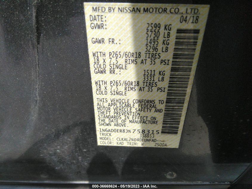 2018 NISSAN FRONTIER SV V6 - 1N6AD0ER8JN758315