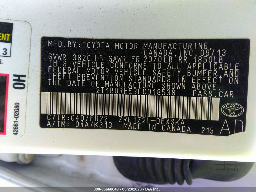 2014 TOYOTA COROLLA S - 2T1BURHE3EC018538