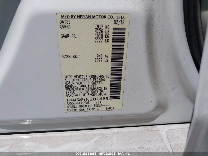 2018 NISSAN ALTIMA 2.5 SL - 1N4AL3AP5JC201469