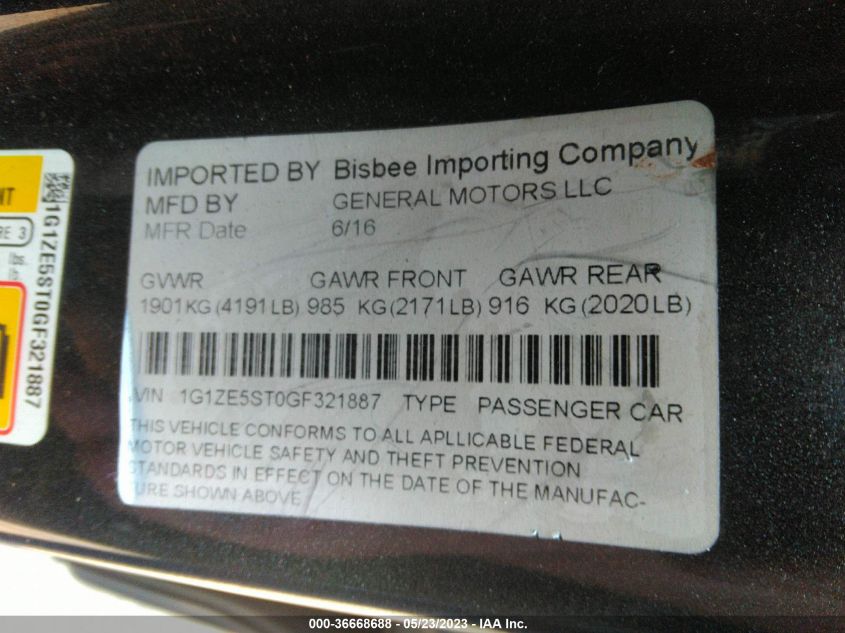 2016 CHEVROLET MALIBU LT - 1G1ZE5ST0GF321887