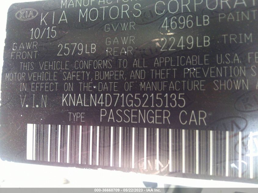 2016 KIA CADENZA - KNALN4D71G5215135