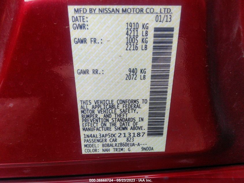 2013 NISSAN ALTIMA 2.5 S - 1N4AL3AP5DC213187