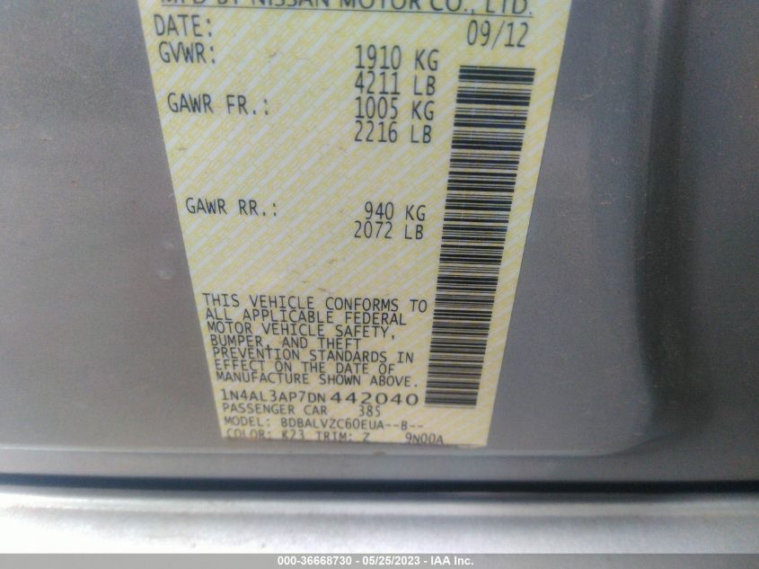 2013 NISSAN ALTIMA 2.5 SL - 1N4AL3AP7DN442040