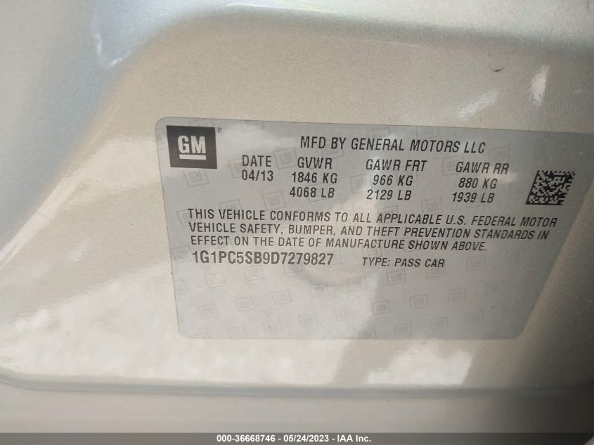 2013 CHEVROLET CRUZE 1LT - 1G1PC5SB9D7279827