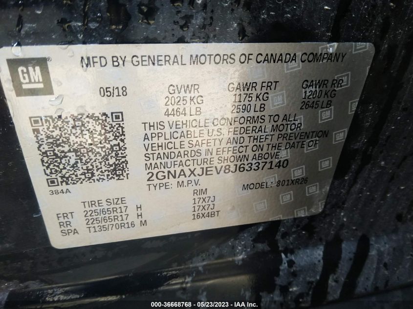 2018 CHEVROLET EQUINOX LT - 2GNAXJEV8J6337140