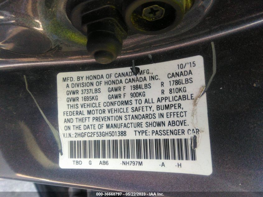 2016 HONDA CIVIC SEDAN LX - 2HGFC2F53GH501388