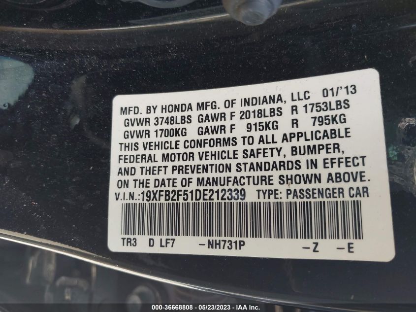 2013 HONDA CIVIC SDN LX - 19XFB2F51DE212339