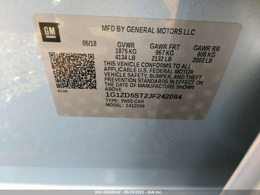 2018 CHEVROLET MALIBU LT - 1G1ZD5ST2JF242084