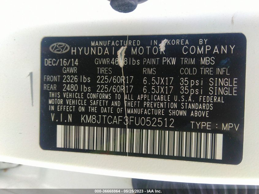 2015 HYUNDAI TUCSON GLS - KM8JTCAF3FU052512