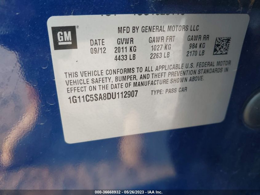 2013 CHEVROLET MALIBU LT - 1G11C5SA8DU112907