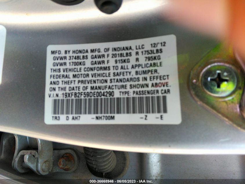 2013 HONDA CIVIC SDN LX - 19XFB2F59DE004290